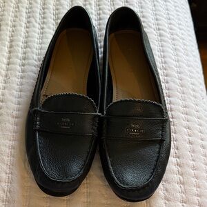 Coach Black Leather Penny Loafers with Signature Logo